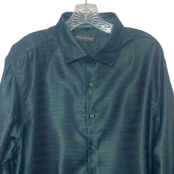 Barry.Wang SIlk Blend Dress Shirt Button Front Mens 2XL Green New - Picture 3 of 9